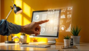 Pessoa analisando métricas em tela digital com gráficos em destaque, representando como medir o crescimento de infoprodutos.